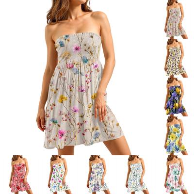 Women's Casual Fashion Strapless Floral Print Sleeveless Dress