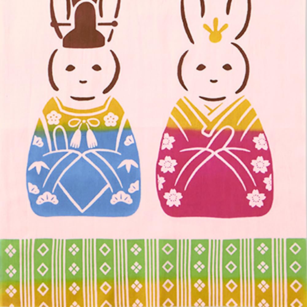 JIKAN STYLE Kenema Tenugui Rabbit and Hina Made in 35 x 90 50279 (Hand Towel) - Doll, Chū-dyed, Japan, 100% Cotton, Approx. cm,