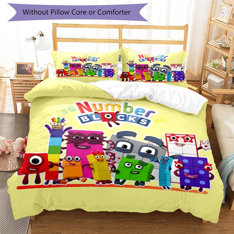 3dílná sada povlečení Numberblocks Uzavírání na zip Obsahuje 1 povlak na přikrývku a 2 povlaky na polštář, Měkké a pohodlné pro všechna roční období.