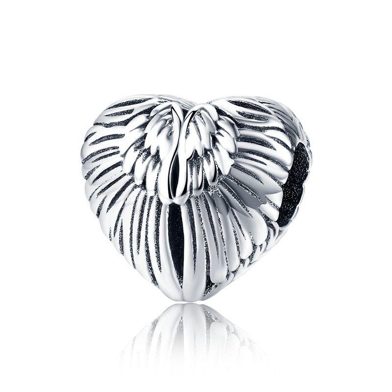 

BAMOER 100% 925 Silver Angel Wings in Heart Shape Charm Beads Fit Women Bracelets Bangles DIY Jewelry Making SCC780