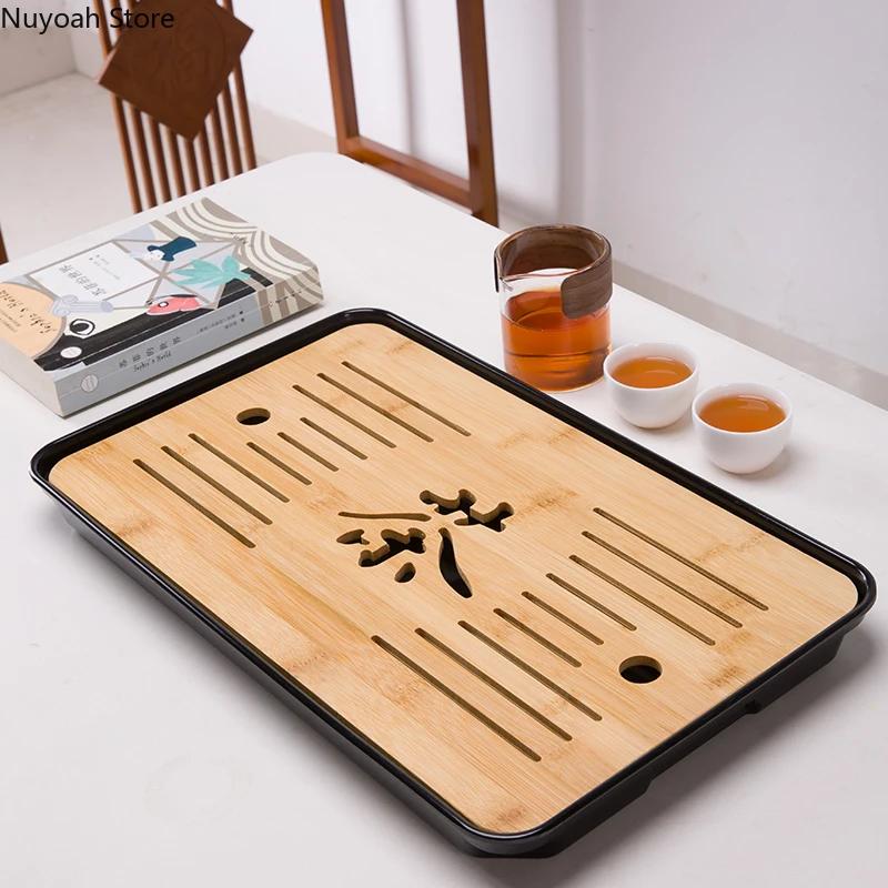 Bamboo Tea Tray Drainage Water Storage Kungfu Tea Set Living Room Coffee Table Drain Tray Storage Supplies Melamine Tea Tray