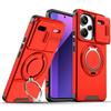 Magnetic Metal Ring Stand Armor Case For Xiaomi Redmi Note 13 Pro Plus 5G Slide Push Window Lens Protection Phone Cover Shell
