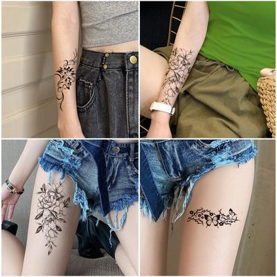 Melanin Flower Butterfly Arm Thigh Cover Tattoo Sticker Waterproof Simulation Party Disposable Temporary Sticker