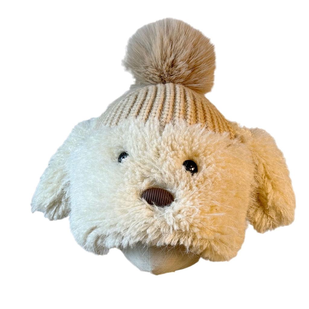 Cute Funny Puppy Plush Hat for Women in Winter Plus Velvet To Keep Warm and Sweet Knitted Ear Protection Hat Showing Face Small Woolen Hat