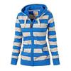 Winter Fashion Women Hoodie Coat Striped Print Long Sleeves Drawstring Pockets Zipper Closure Sweatshirt Jacket Autumn Winter