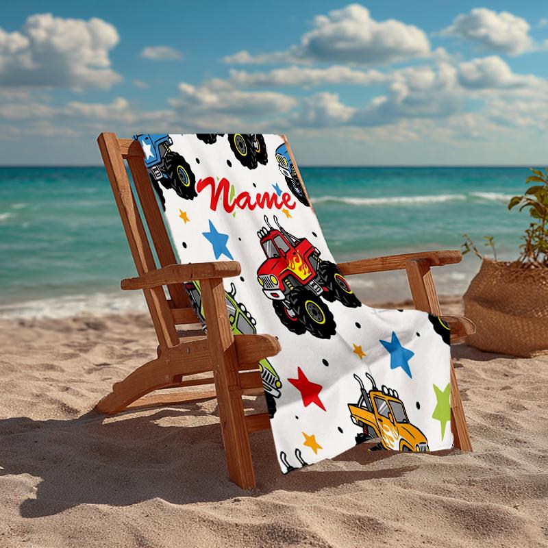 Custom Name Ultra-Soft Beach Towel with Truck Theme,Ideal for Pool - Camping, Diving - Perfect Travel Essential, Vibrant Beach Towel.