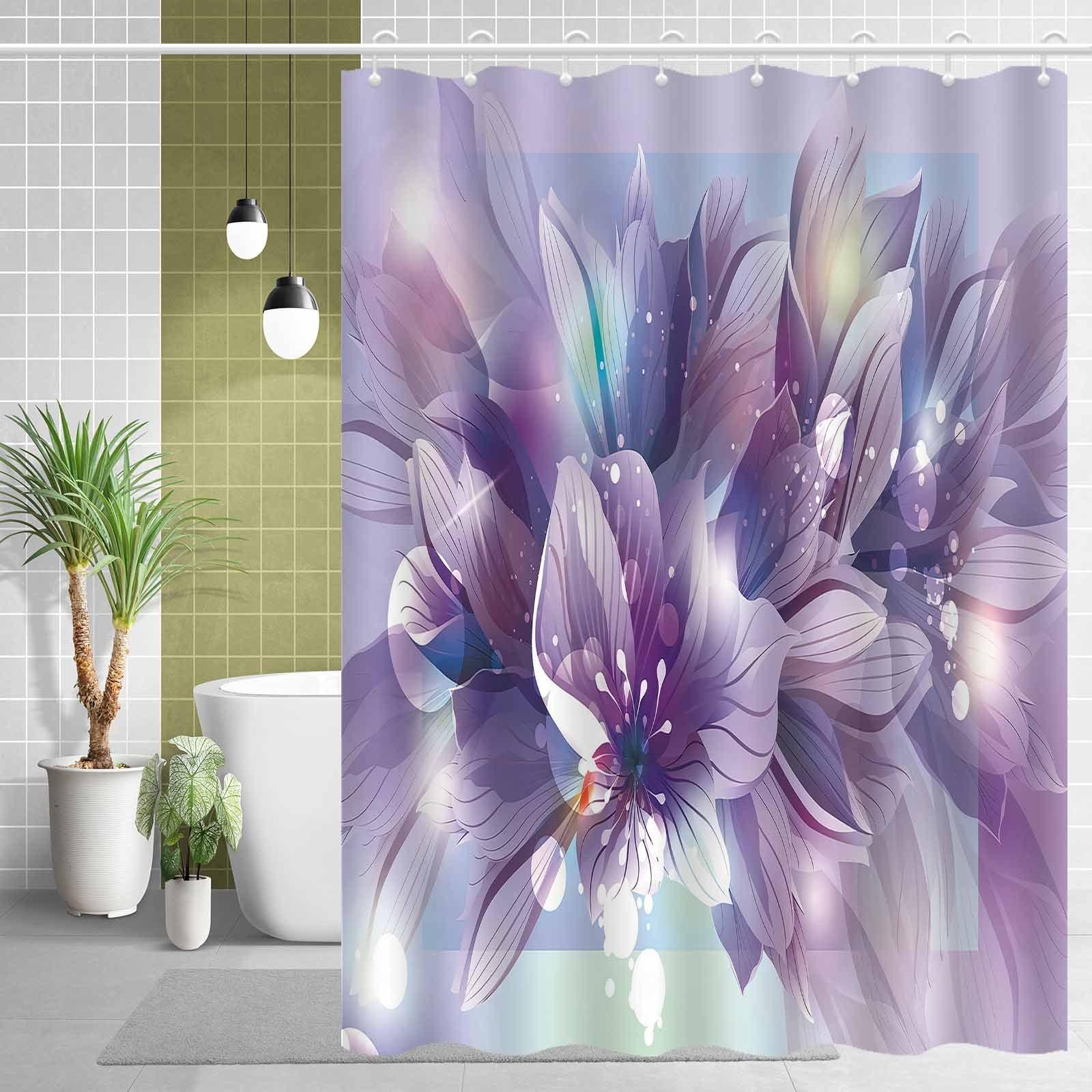 

Nordic Fresh Purple Floral Shower Curtain, Water-Resistant Polyester Knit, Hooks Included, Elegant Anti-Fog, Artistic Design W60H190(CM)-1 Pcs