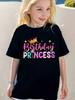 Girl Clothes Birthday Princess Printed Girls T-Shirt Happy Birthday Girl Party Outfit Tops Kids Short Sleeve Tshirt Kids Clothes