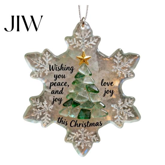Festive Snowflake Decorations Snowflake-Shaped Sea Glass Christmas Tree Ornaments Coastal Inspired Winter Wonderland Seaglass Keepsake for Hanging