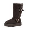 Faux Leather Snow Boots Women's Tall Tube New Winter Velvet Thickened Warm Medium Tube Non-slip and Cold-resistant Belt Buckle Women's Cotton Shoes