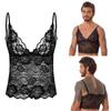 Men Sissy See Through Sheer Floral Lace Lingerie Bras Bralette Deep V Neck Camisole Shirt Vest Crop Top Nightwear Sleepwear