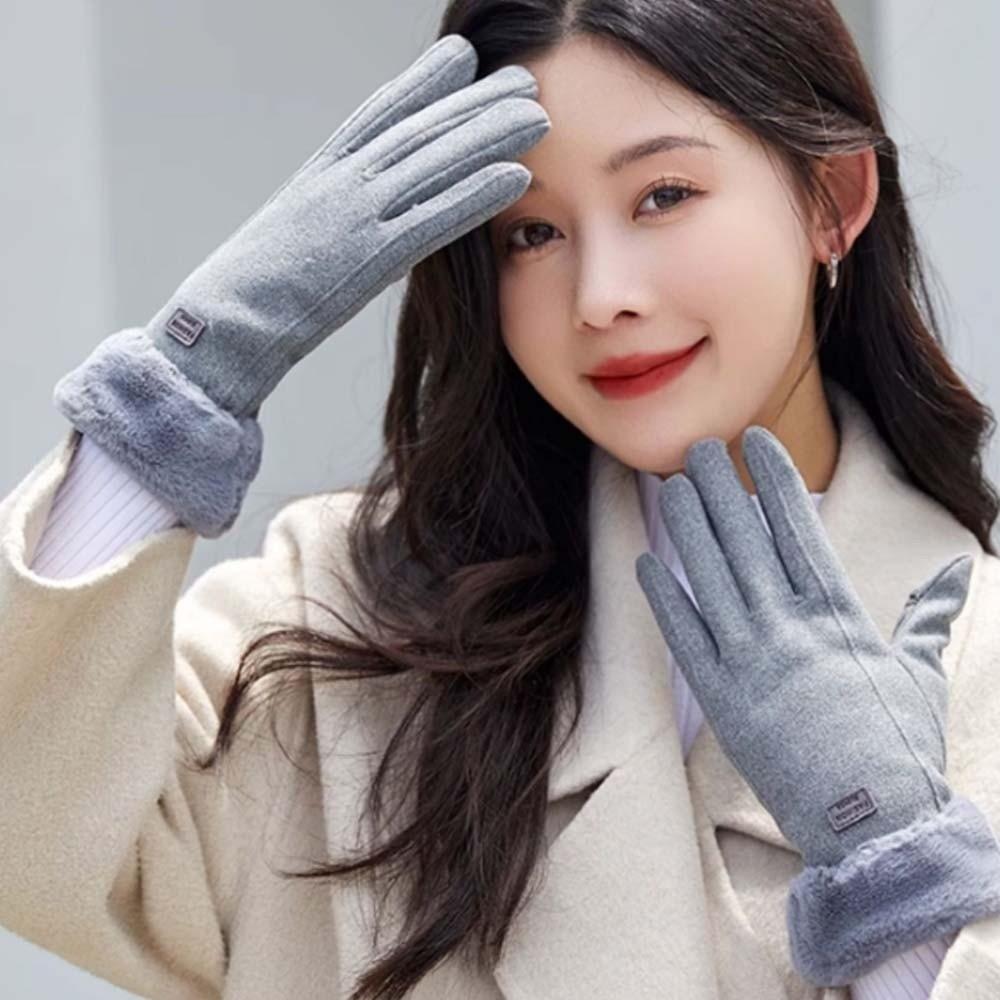 Polar Fleece Women Anti-cold Mittens Faux Rabbit Fur Plush Thickened Gloves  Outdoor