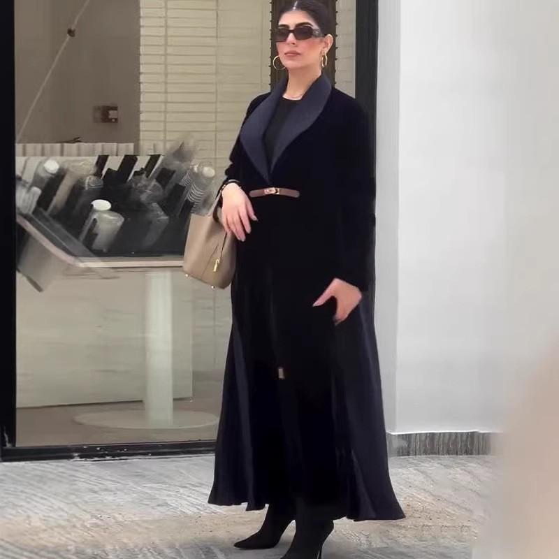 2026 Color Block Knee-Length Loose Coat Womens A-Line Polo Collar Long Sleeve Outerwear