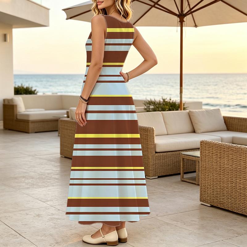 Women's Sleeveless Striped A-line Flowy Maxi Dress,Lightweight Elegant for Beach Vacation & Daily Casual