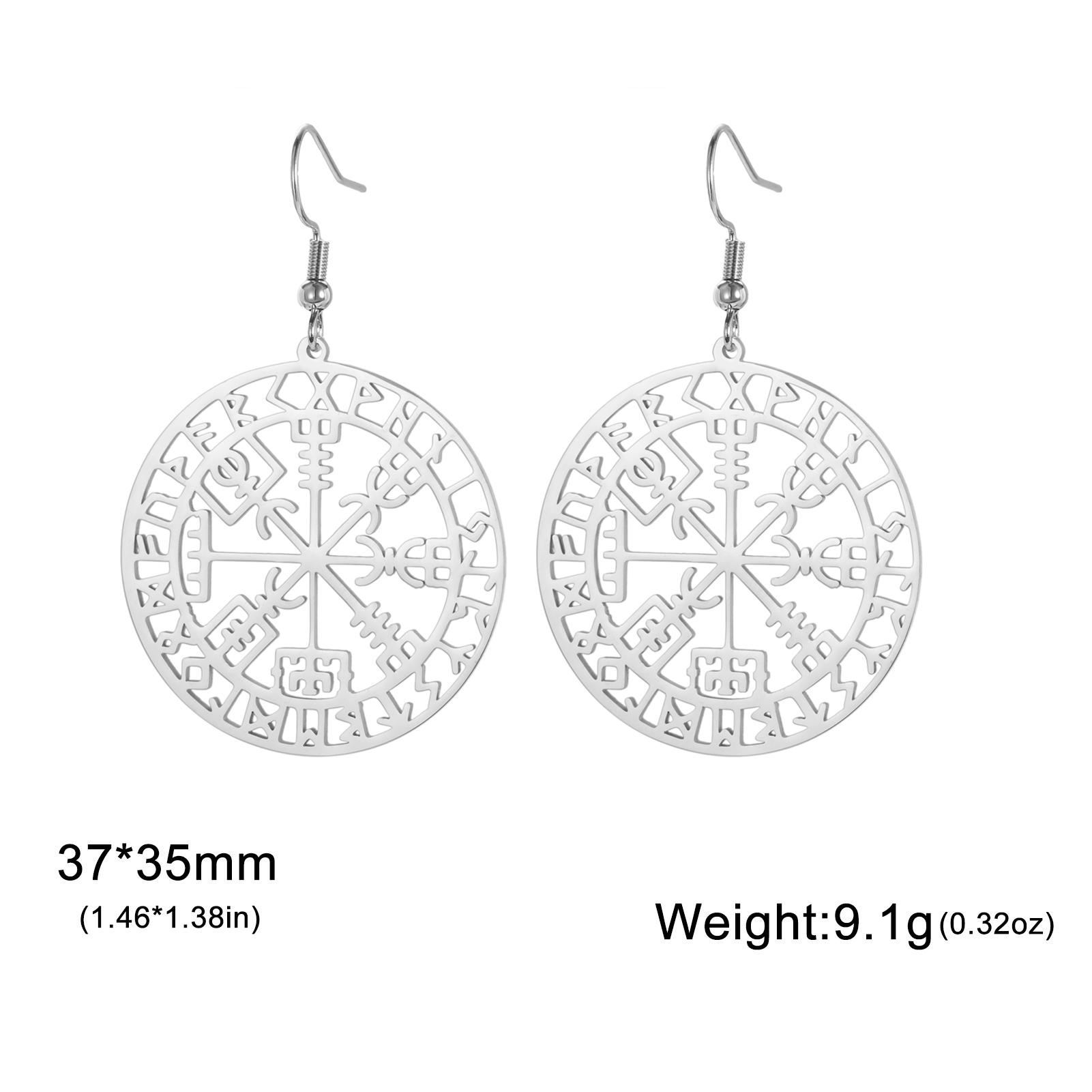 Vegvisir Viking Compass Dangle Earrings for Women Stainless Steel Barbarian Gladiator Pagan Odin Norse Runes Jewelry