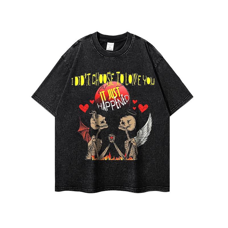 Unisex Retro Skull Print Oversized Cotton Tee Streetwear Hip Hop Casual T-Shirt