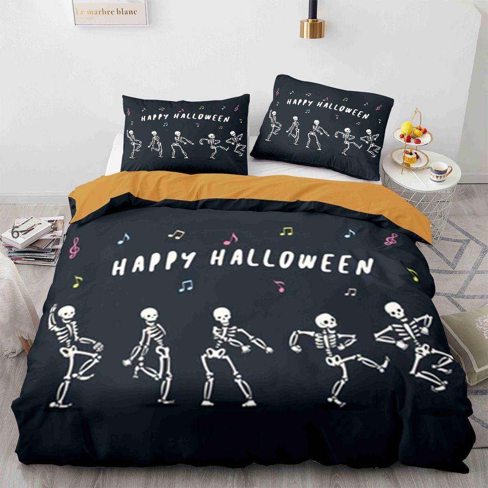Sugar Skull King Queen Duvet Cover Funny Skeleton Halloween Bedding Set Gothic Spooky Bone Quilt Cover Polyester Comforter Cover
