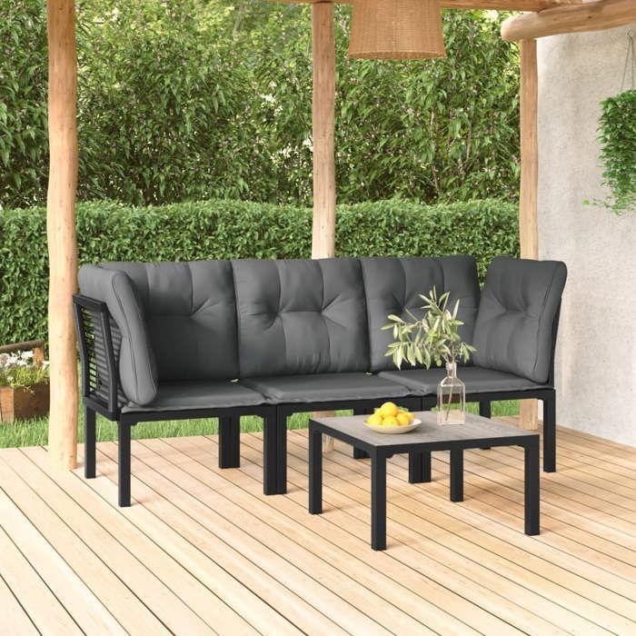VidaXL Salon de Jardin 4 pcs, Chaises avec Dossier, Ensemble de Meubles, Mobilier de Patio Terrasse Extérieur, Noir et Gris 362803