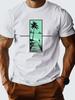 Tropischer Steg Palmenbaum Segelboot Grafik T-Shirt Herren Atmungsaktiv Baumwolle Lässig Kurzarm T-Shirt