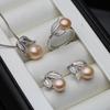 Real Pearl  Ring Necklace Earrings For Women,Natural Freshwater White Pearl Jewelry Set   CopperJewelry Sets Gift