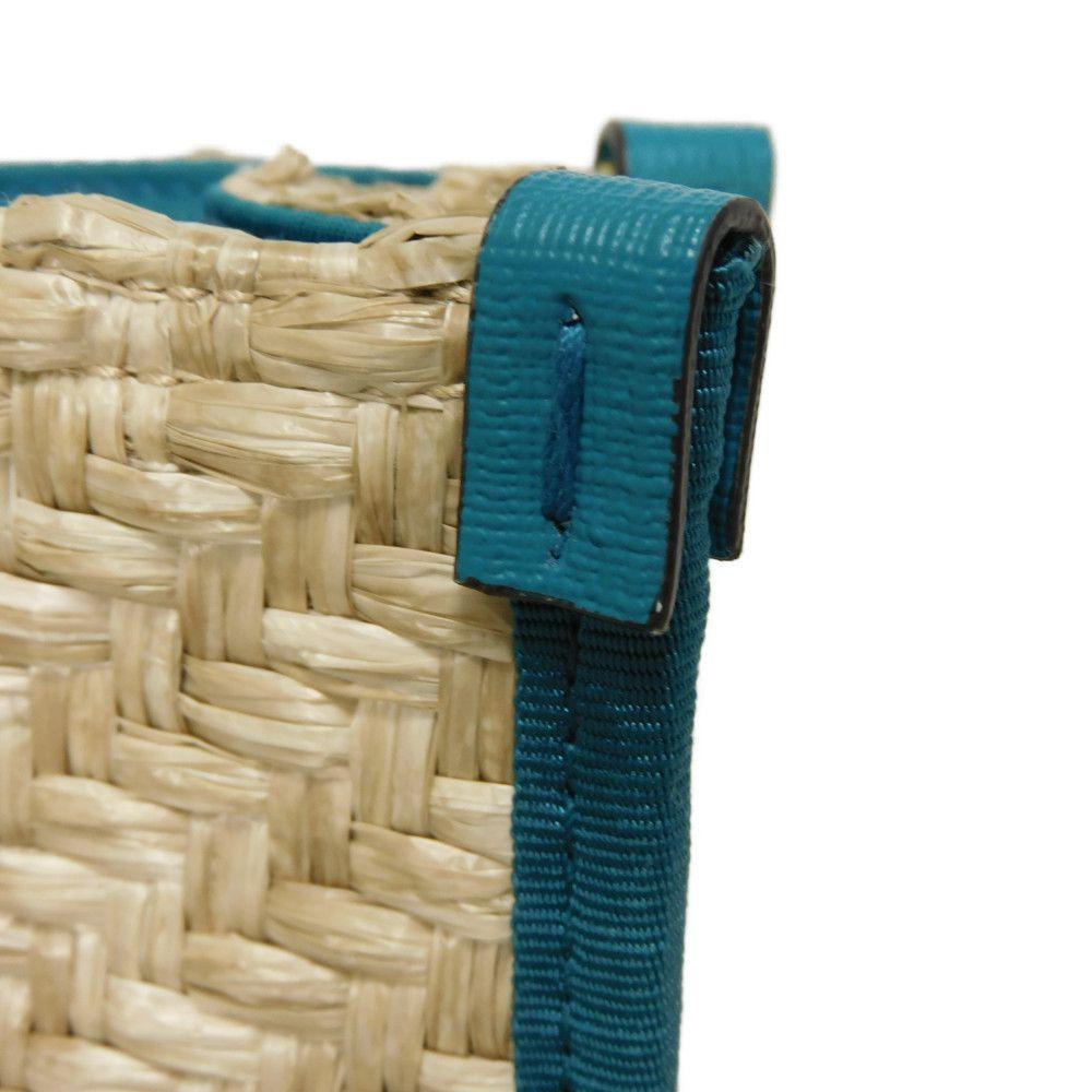 Used 9539 ME MYSELF & I Tote Bag 605831 7924 Emerald Green TIFFANY & Co. Blue Green White Logo Straw Natural Kids from