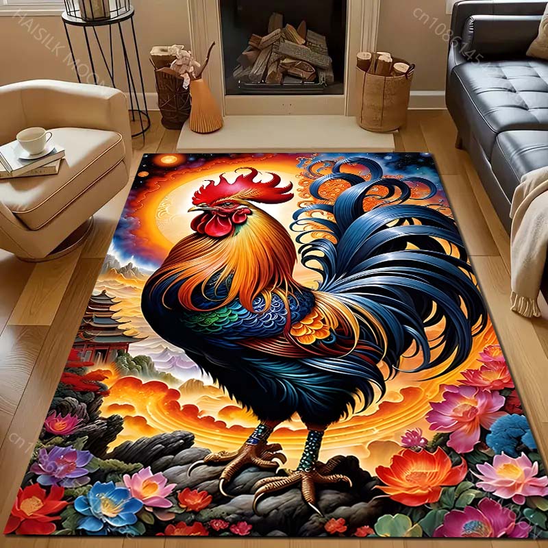 Beautiful Big Cock Flowers Print Carpet for Living Room Bedroom Sofa Doormat Decor Area Rugged Non-slip Floor Mat Large Size