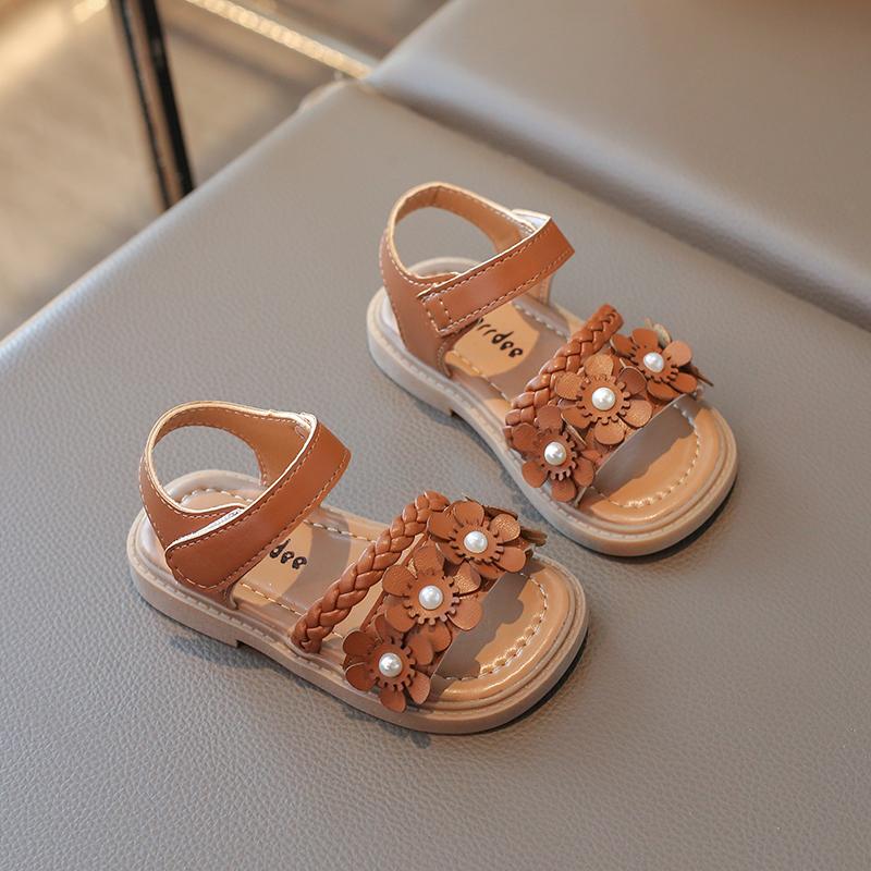 

High Quality Girls Sandals Flower Sweet Soft Children s Beach Shoes Kids Cute Summer Floral Sandals Princess Fashion 22-31 22 коричневий