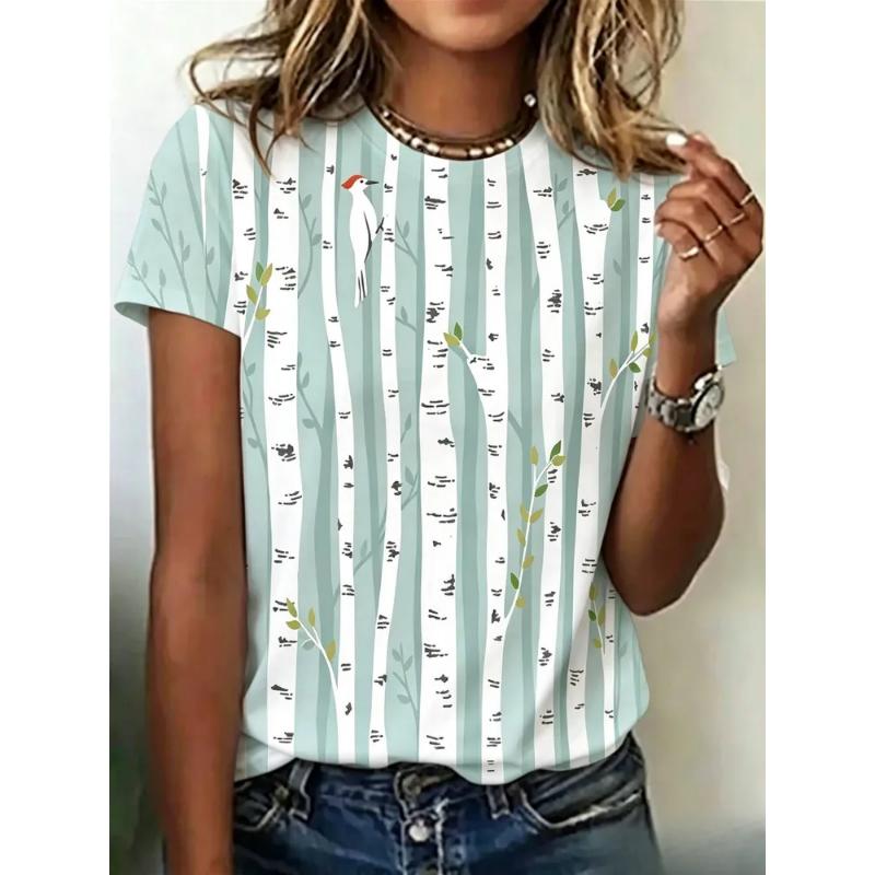 Modisches Damen Rundhals Kurzarm 3D Lässiges Farbprint Lässiges Kurzarm Rundhals T-Shirt