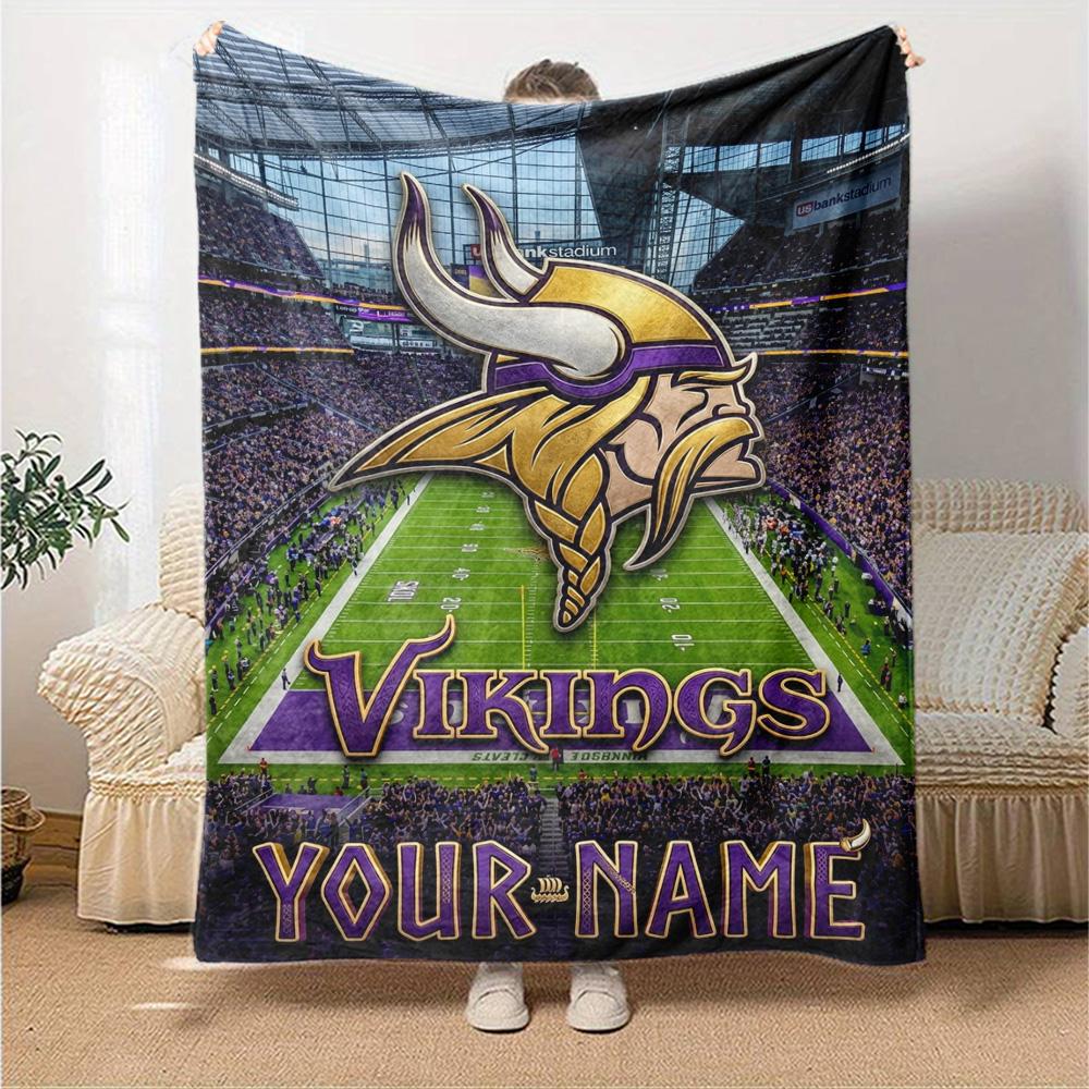 Name Custom Minnesota Vikings Logos Print Flannel Blanket High Quality Warm Comfortable Cover for All Seasons Perfect for Gifts Home Decor