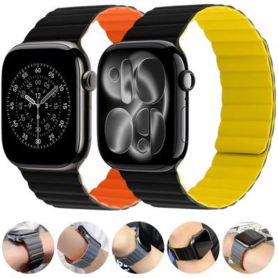 Sport Silicone Strap for Apple Watch Band 46mm 42mm 45mm 41mm 44mm 40mm 49mm Magnetic Bracelet iWatch 11 Ultra 10 9 8 7 6 5 SE 3