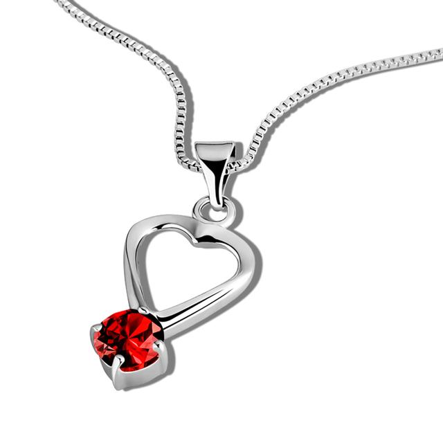 

Мода Стерлингового Серебра 925 Пурпурно-Красный Прозрачный Циркон Сердце Кулон Ожерелье Женщины Колье Изысканные Ювелирные Изделия Подарки 43cm красный