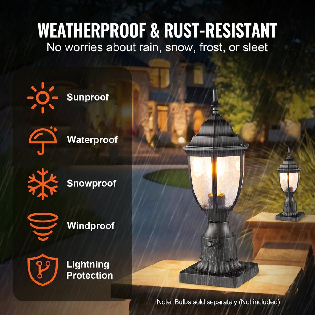 2 PCs Dusk To Dawn Outdoor Lamp Post Light Fixture 390 Mm Pole Pier Mount