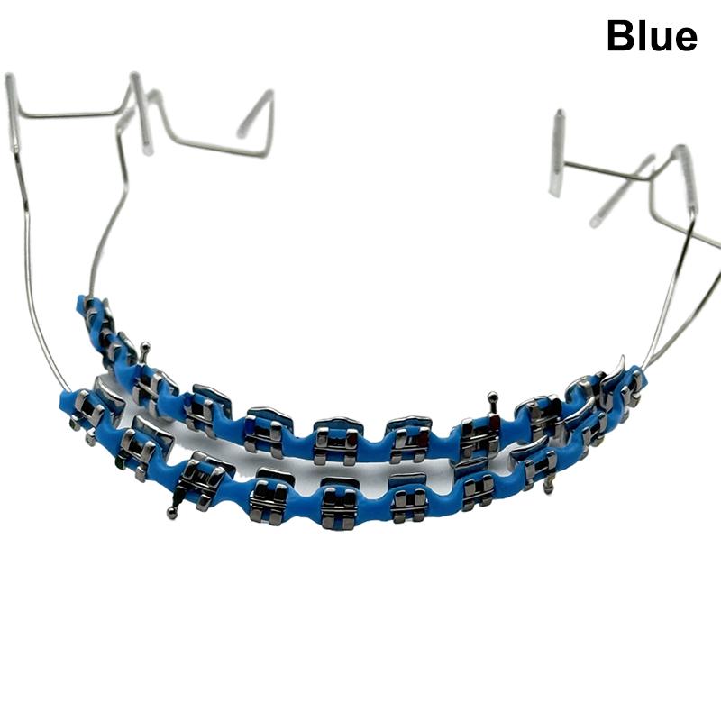 1 Pereche Aparate Dentare Metalice Arc cu Cârlige Bracket Metalic și Ligaturi Ortodontice Colorate Decor Temporar pentru Dinți