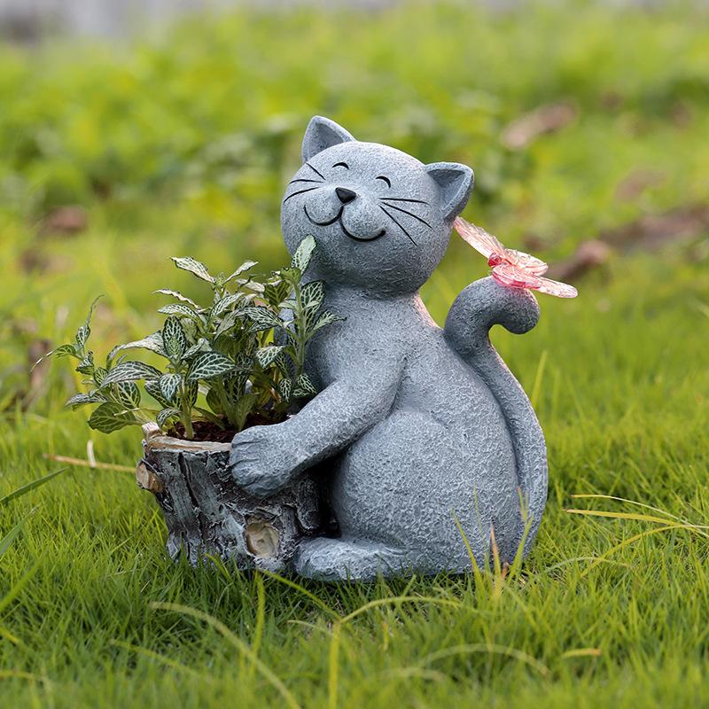 Solarne Kreatywne Światło Ogrodowe Symulacja Kot Żywiczny Ornament Balkon Ogród Trawnik Dekoracja Światło Krajobrazowe
