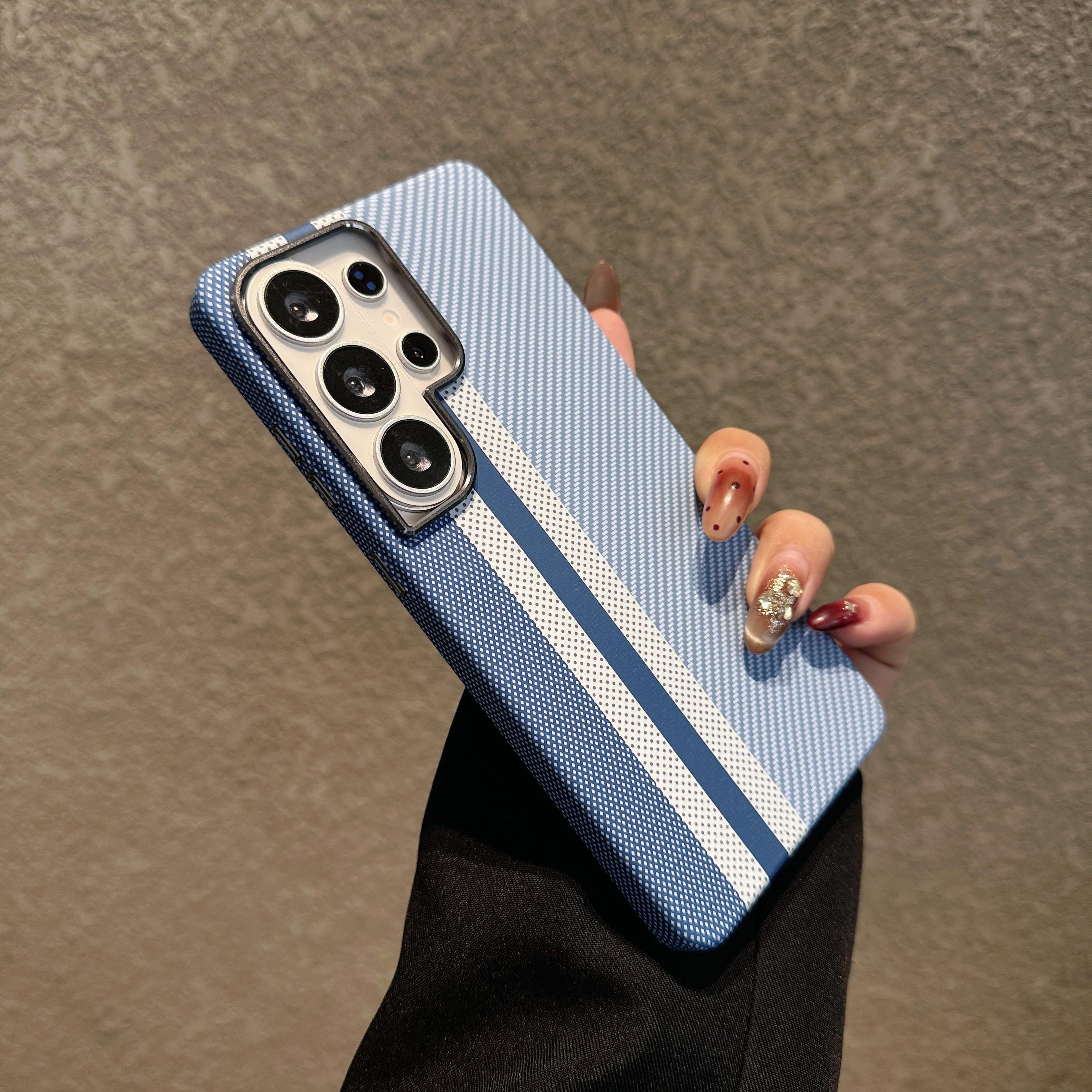 

For Samsung Galaxy S26 S25 S24 S23 Ultra Plus Carbon Fiber Texture Case For Magsafe Wireless Charging Alloy Lens PC Points Cover Galaxy S24+