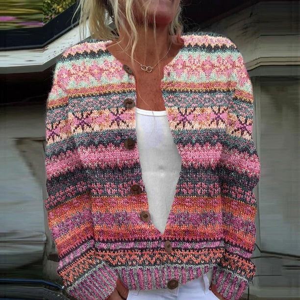 Women's Faux Wool Sweater: Winter 2025 Ancient Tribe Totem Print with Buttons