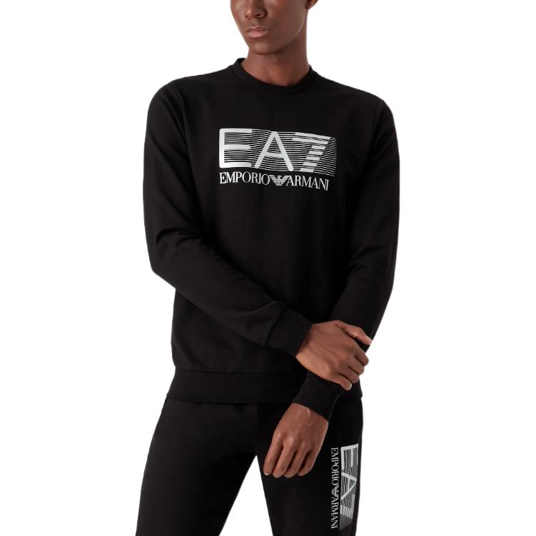 Emporio Armani EA7 SS22 Buchstabendruck Rundhals-Sweatshirt Herren sweatshirt Schwarz 6LPM60-PJ05Z-0200