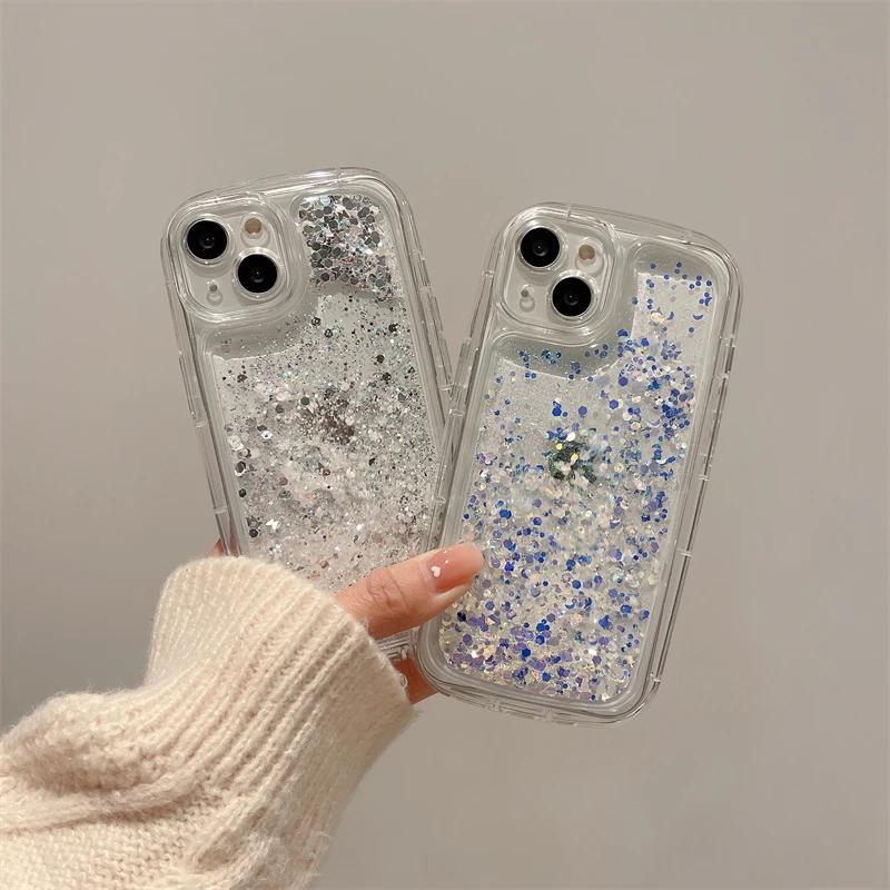 Glitter Fragments Quicksand Case for iPhone 16 15 17 Pro Max Back Cover Anti-fall Airbags Soft Silicone Shell Bumper Phone Funda