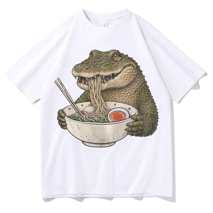 Hip Hop Frog Eating Japanese Noodles Graphics Tee Trendy TShirt Summer Casual Round Neck High Quality TShirt Streetwear Unisex