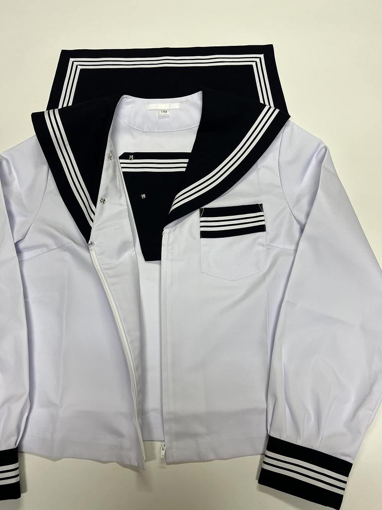 Summer Sailor School Standard Student Sailor Uniform School Made In Popular Sailor Front Opening Zipper Type Girls' Long-sleeved Uniform, White,