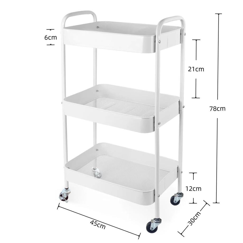 Ufriandz Rolling Kitchen Storage Cart Stylish Steel Mesh Easy Assembly 3-Tier - Design, Panel,