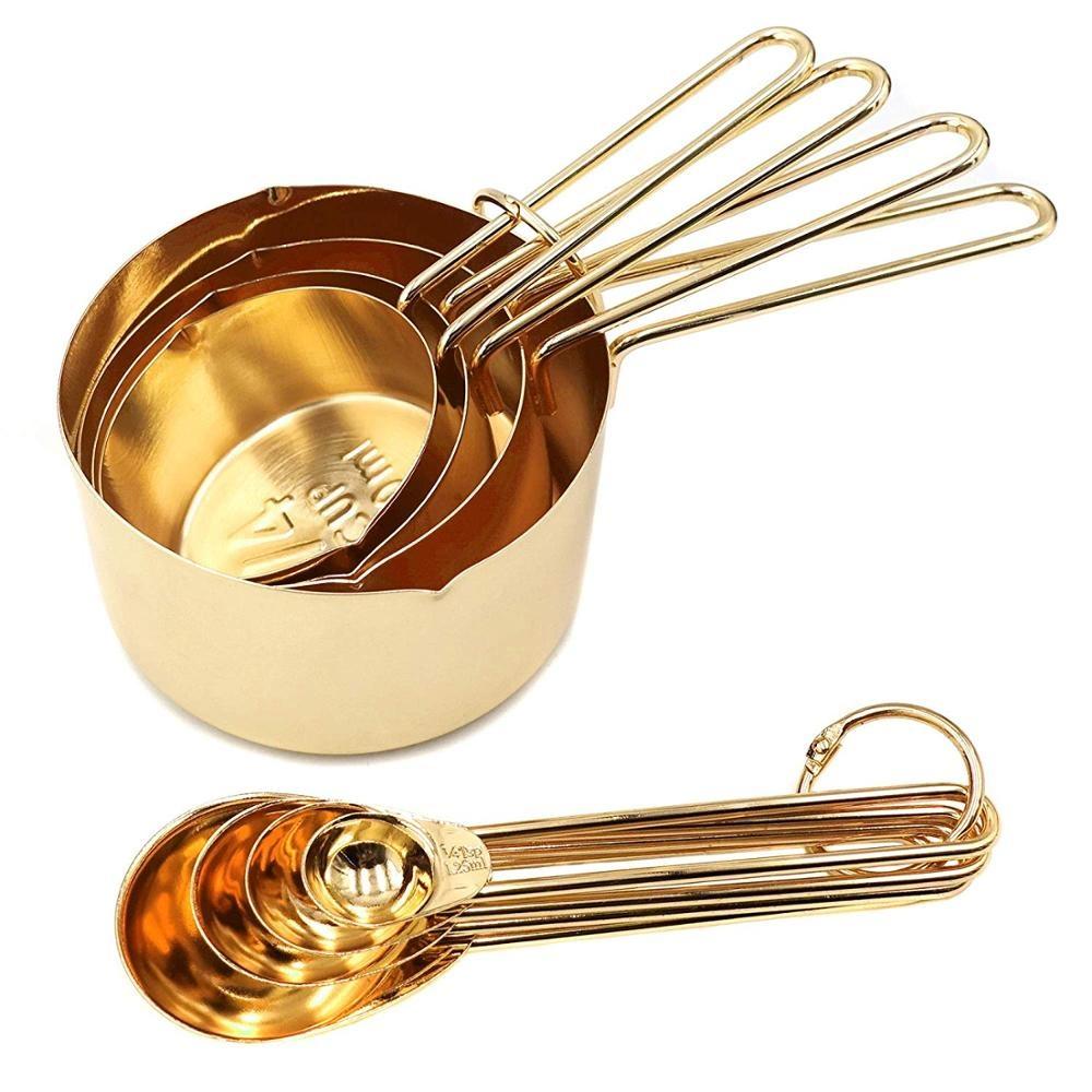 8-teiliges Messlöffel-Set, Roségold, Messbecher, Küchenzubehör, Backen, Tee, Kaffeelöffel, Messwerkzeuge