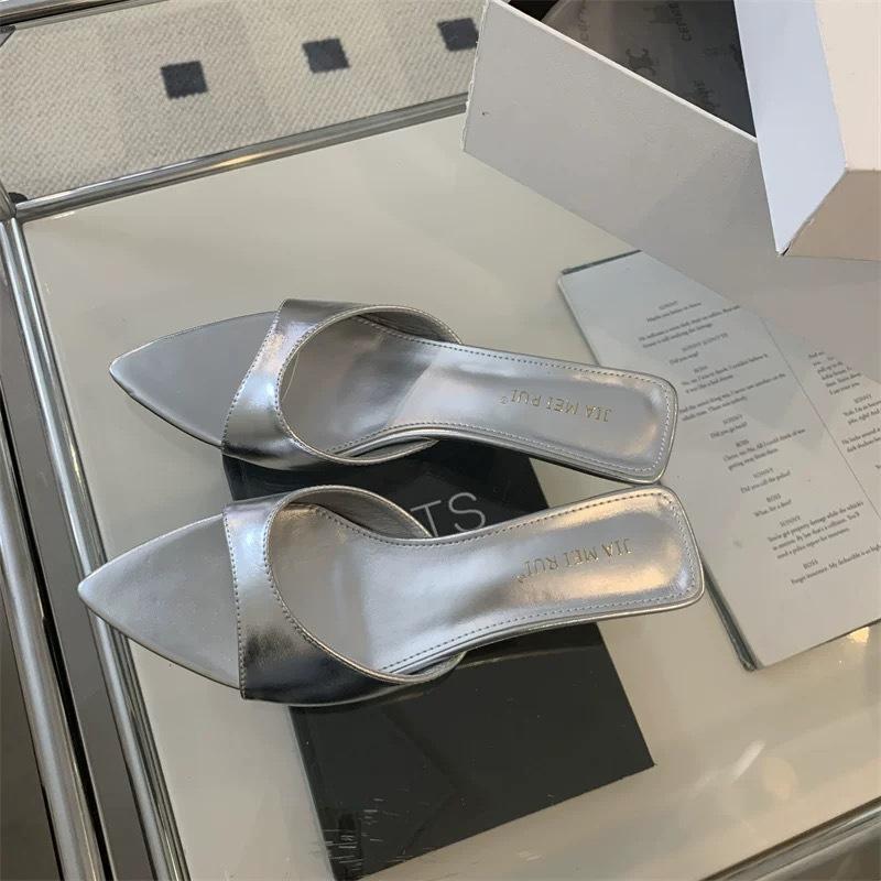 2025 Summer New French Pointed High Heels Women's Stiletto Open-toed Shallow Mouth One-word Slippers Wear Cool Slippers Women