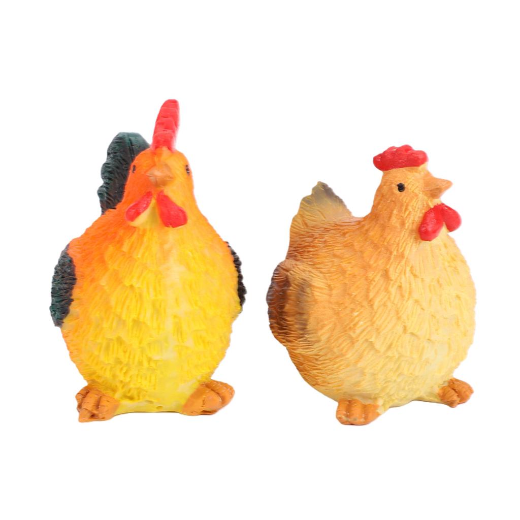 2PCS Easter Chicken Figurines Rooster and Hen Statue Resin Ornaments for Indoor Outdoor Tabletop Decor