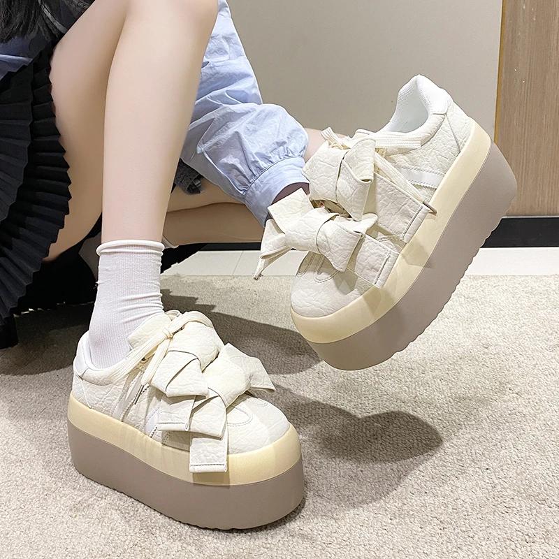 Plattform Rosett Damskor Nya Sneakers Casual Sommarsandaler Mode Snörning Promenad Dam Loafers Zapatillas Mujer