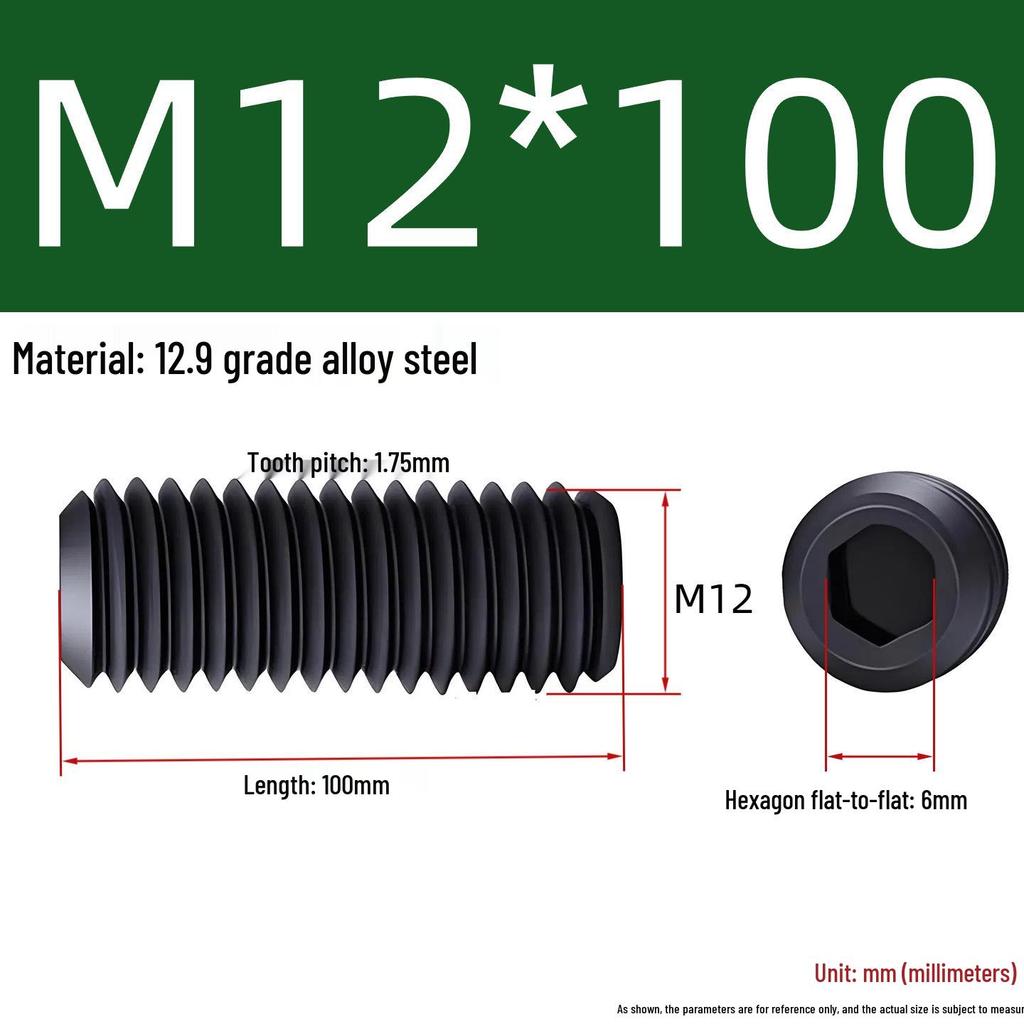 Grade 12.9 Hex Socket Headless Set Screw (M3-M16)