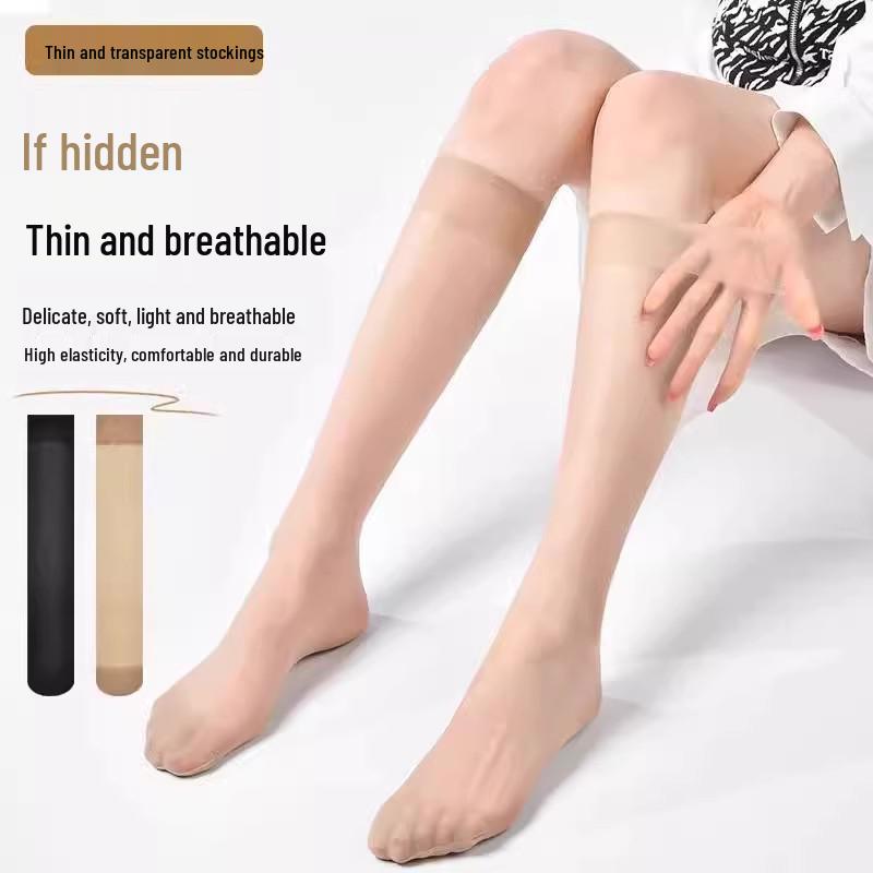 Flesh-Colored Mid-Calf Pantyhose: Anti-Snag, Korean Style, Transparent Summer Socks for Women