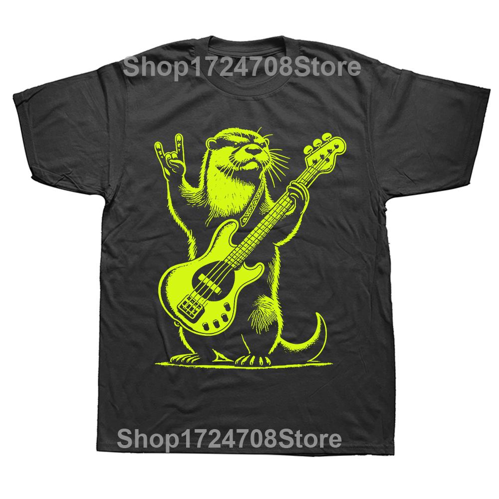 Rock N Roll Otter Playing Guitar Funny Mens Womens Otter T Shirts Summer Cotton Streetwear Short Sleeve Birthday Gifts T-shirt