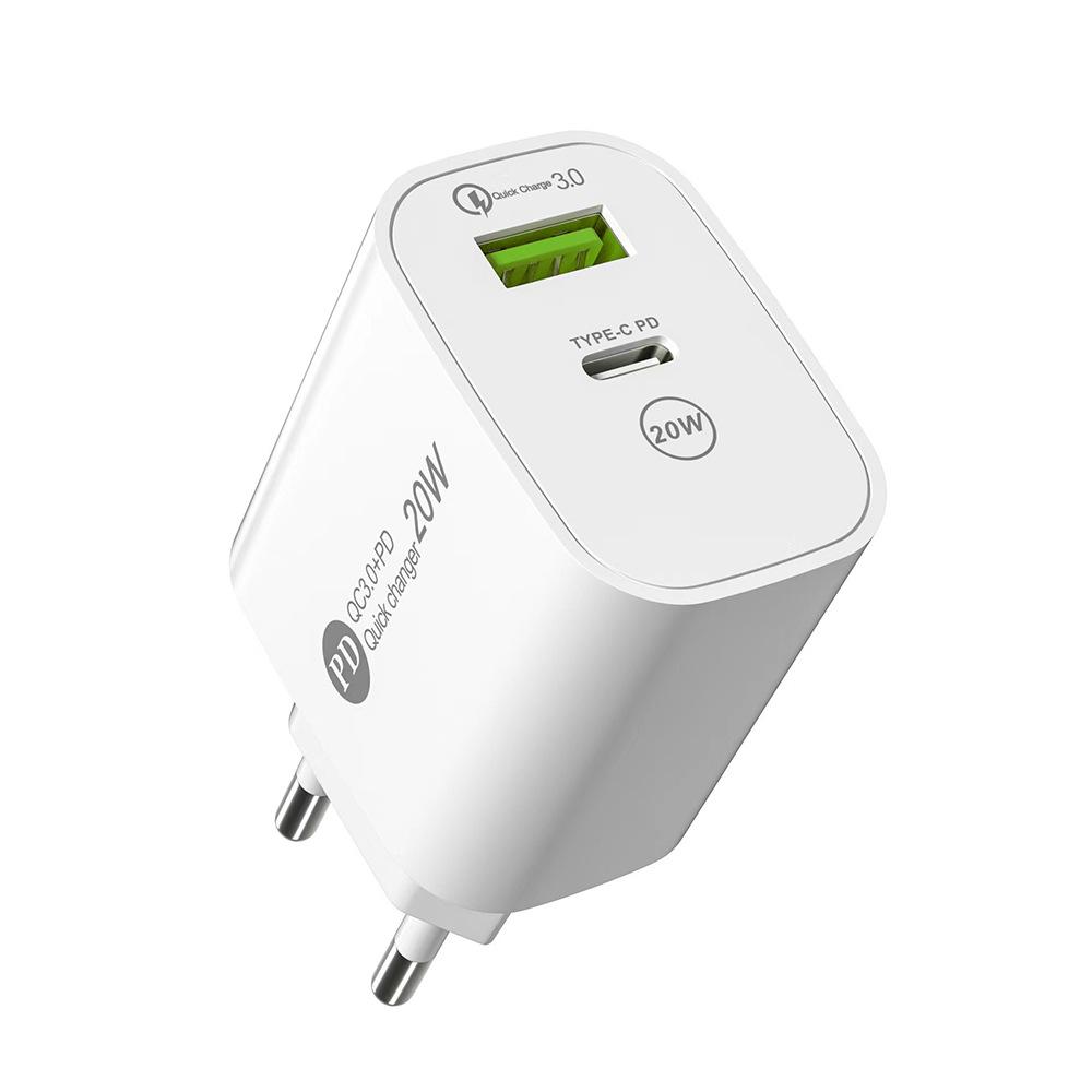 PD20W Dual-Port (A+C) QC3.0 Fast Charger for Apple Phones - US/EU Plug
