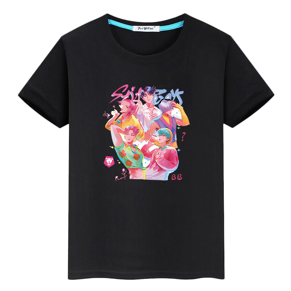 kpop demon hunters Print Kawaii Tees Saja Boys 100%Cotton t shirt for kids boy 10year Cute Tops anime Short y2k girls clothes